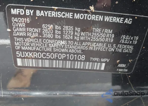 2015 BMW X5 xDrive35I from USA, damaged, VIN 5UXKR0C50F0P10108